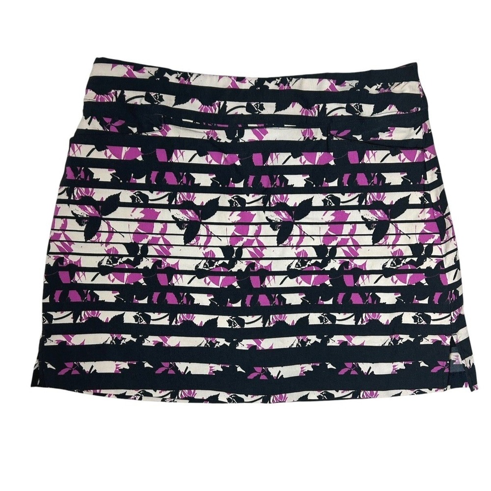 Lady Hagen Purple Striped Floral Golf Skort Pull On Stretch Pockets 10 Preppy